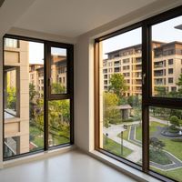 Ventana Fija de Aleación de Aluminio con Aislamiento Térmico HUACAI, Diseño de Mediados de Siglo, Control de Insectos, Cierre Multipunto, para Villa, Hotel, Baño