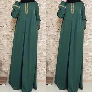 최신 디자인 두바이 아바야 단색 간단한 겸손한 카프탄 이슬람 의류 아바야 여성 무슬림 원피스