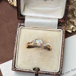 Bague S925 en opale de synthèse, forme lune étoile creuse, élégante, luxe léger, pour femme, plaqué or véritable, pour le quotidien - Product Image 3