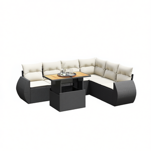 Black <b>Rattan</b> Garden <b>Sofa</b> Set With Storage 6 Seater Outdoor Furniture Contemporary Design - Product Image 1