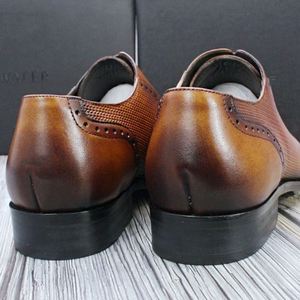 Exquisite Workmanship Men's Dress <b>Shoes</b> Oxford Pure Leather Brown Lace up Custom Casual Walking <b>Height</b> <b>Increasing</b> Autumn - Product Image 2