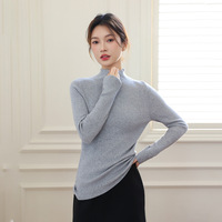 Pull col roulé sans couture en mélange de laine pour femme, coupe ajustée, tricot côtelé, sous-vêtement thermique fin