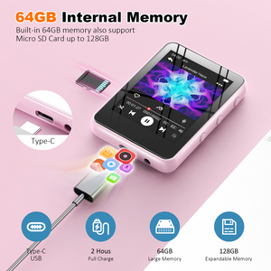 Lecteur MP3 avec écran tactile TFT complet de 2,4 pouces, rose, portable, haut-parleur intégré, port Type-C, vidéo et e-book, fabrication OEM - Product Image 6