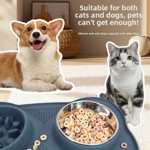 Stainless Steel Double Pet Bowl With Silicone Base Anti Overflow Anti Spill Non Slip <b>Feeder</b> for Medium Large Dog <b>Cat</b> - Product Image 2