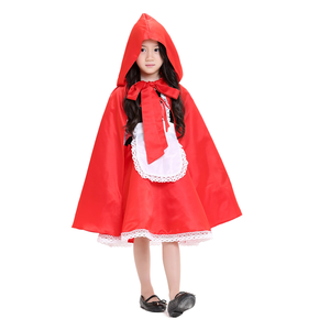 Disfraz de Caperucita Roja para Niñas, Vestido con Delantal de Encaje y Capa con Capucha, Conjunto de Disfraz de Halloween con Bolso de Calabaza - Product Image 2