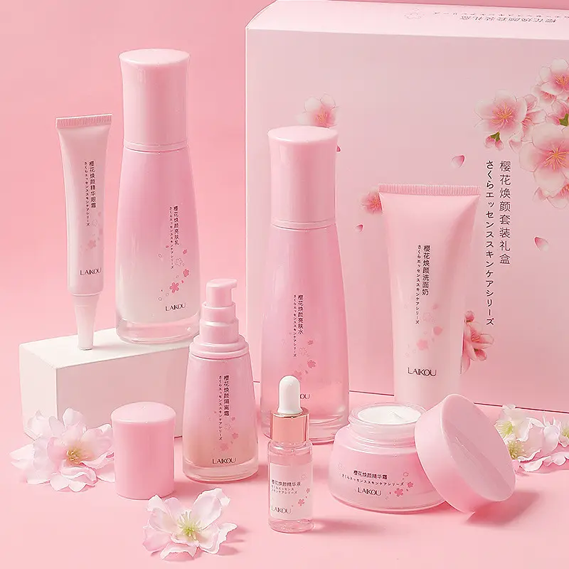 Laiokou — coffret de soins pour la peau sakura, 7 pièces, produit de beauté, hydratant, nettoyage, non collant, brillant et absorbant