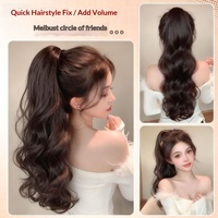 Perruque queue de cheval pour femme, longue et bouclée, extension synthétique à clipser, queue de cheval haute ultra-légère, grandes ondulations, style bob, avec pince à griffes