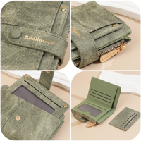 Dompet Kartu pendek kanvas 7 warna wanita, dompet dengan tas ritsleting untuk wanita, kapasitas besar tempat kartu dompet koin dengan tombol