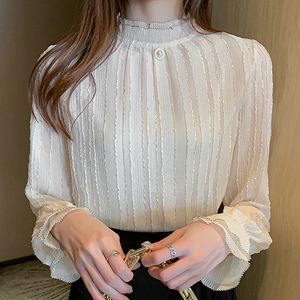 6615 #   Camicetta da Donna Primaverile e Autunnale con Colletto Alto in Pizzo e Chiffon, Maniche Lunghe, Blusa Femminile alla <span class=keywords><strong>Moda</strong></span> - Product Image 2