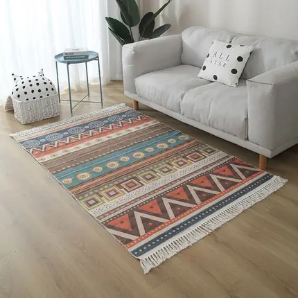 Karpet Katun Linen Rumbai Nordic, Tikar Lantai Maroko, Ruang Tamu Bohemia, Karpet Samping Tempat Tidur Kamar Tidur