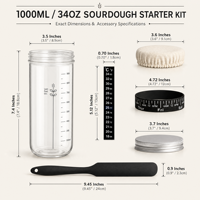 Pot de Fermentation à la Levain en Verre Borosilicate Haute Qualité, Conteneur de Fermentation de Pâte 730ml 1000ml avec Couvercle en Tissu