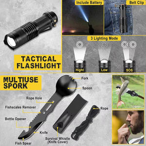 Kit de survie transfrontalier 28 en 1, outil d'urgence multifonctionnel compact, équipement de survie en plein air, matériel métallique - Product Image 2