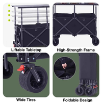 Chariot pliant robuste de 420 L de haute qualité, réglable en hauteur sur 4 positions, avec auvent rose et roues larges, idéal pour le camping et les chariots de vente.