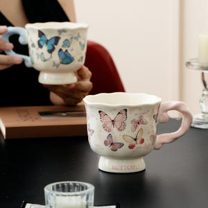 High Aesthetic Cartoon Ceramic 400ml High <b>Footed</b> Coffee <b>Mug</b> Couple Party Gift for Home Use Dishwasher & Microwave Safe - Product Image 4