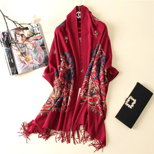 <strong>Indian</strong> <strong>cashmere</strong> <strong>shawls</strong> winter thick tassel scarves solid color embroidered cashew scarf LMLAVEN - Product Image 4