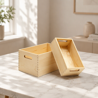 Boîte à bijoux carrée multifonctionnelle en bois brut, style campagnard, durable, avec couvercle séparé naturel et design souvenir