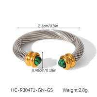 Bague ouverte en spirale bicolore pour femme |   Acier inoxydable plaqué or incrusté de malachite, turquoise et pierres œil de tigre