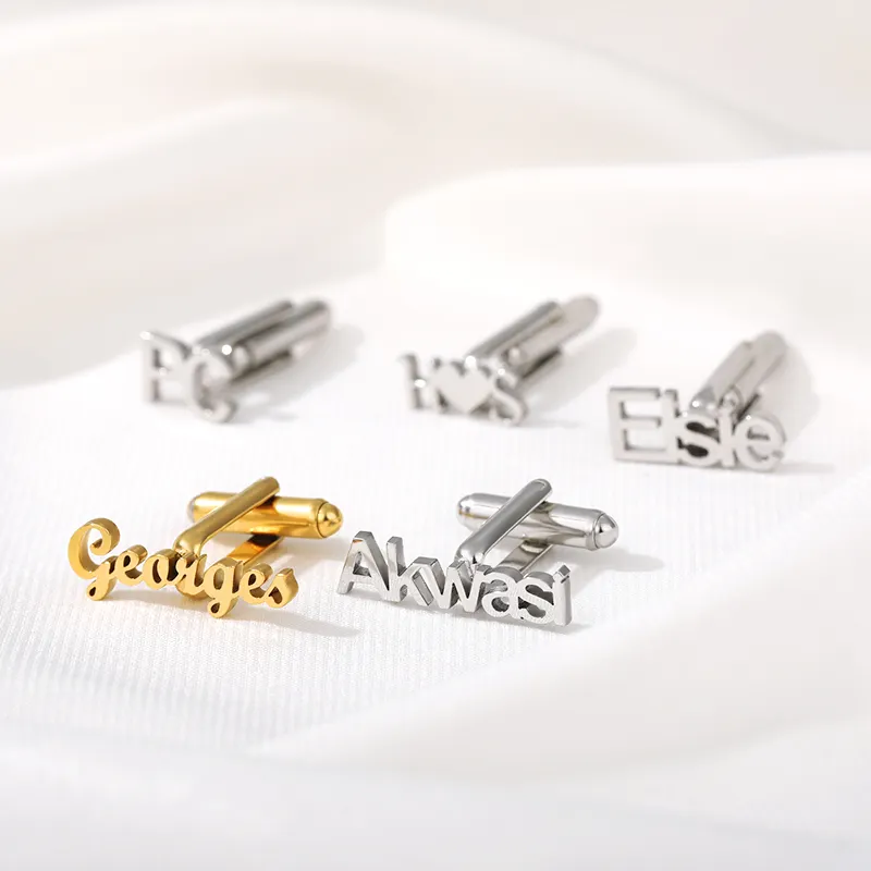 Personalized Custom Logo Cufflink Engraved Name Initials Cufflinks For Men Stainless Steel Jewelry Gift