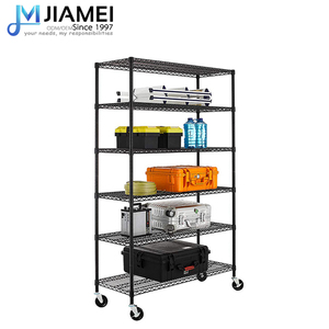 JIAMEI丸管金属ワイヤー棚黒色粉体塗装ワイヤー棚ユニットホイール付き6層金属ラック - Product Image 4