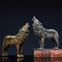 Statue de loup hurlant vintage de style européen, effet vieilli, en résine, aspect métal bronze argenté, pour salon, entrée, table