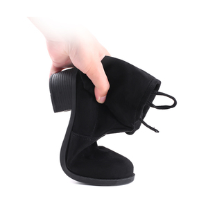 Bottes hautes pour femme automne/hiver à talon épais et moyen, en daim noir, à lacets, avec tube élastique anti-chute - Product Image 3