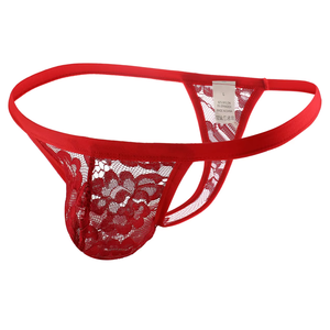 Slip <span class=keywords><strong>perizoma</strong></span> da uomo sexy alla moda in nylon lavorato a maglia traspirante con <span class=keywords><strong>pizzo</strong></span> e rete, a vita bassa, nei colori rosso, rosa, nero e <span class=keywords><strong>bianco</strong></span>, per giovani adulti - Product Image 2