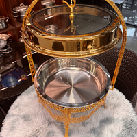 Chauffe-Plat Commercial 9L en Acier Inoxydable, Réchaud de Buffet à Gaz/Combustible Réglable Golden Key CF25 avec Support Suspendu pour Aliments
