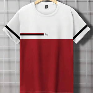 Camiseta de manga corta para hombre, informal, con estampado de letras y bloques de color, para uso diario, fábrica de ropa de verano, personalización disponible. F10 - Product Image 1