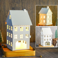 Lanterne de Noël pastorale de style européen en fer forgé ajouré, porte-bougie décoratif pour la maison