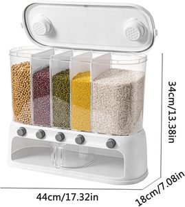 Distributeur mural de céréales à 6 compartiments avec tasse doseuse pour cuisine, stockage de grains secs et riz, capacité 22 lb - Product Image 5