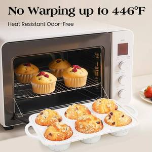 MUYULINS Factory Beige 6-<b>Cup</b> LFGB Non-Stick BPA Free Metal Reinforced Frame <b>Large</b> Silicone Cupcake Pan American Muffin Tray - Product Image 3
