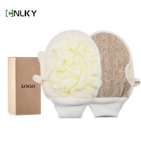 Gant de bain multifonctionnel avec éponge intégrée, en fibre de bambou naturelle, exfoliant, pour le corps, accessoire de bain