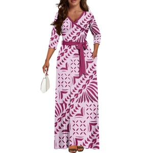 Fashion Trendy Casual natale <span class=keywords><strong>rosso</strong></span> polinesiano samoano tribale affascinante abito lungo a <span class=keywords><strong>maniche</strong></span> <span class=keywords><strong>lunghe</strong></span> elegante e sottile Maxi abito - Product Image 5