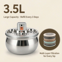 Fontaine à eau pour animaux de compagnie en acier inoxydable de 3,5 L avec pompe sans fil, filtration multicouche et grand bassin pour chats et chiens (vente en gros)