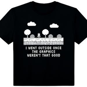 Maglietta grafica da uomo con stampa Retro Pixel Game I Went Outside Once Funny Joke, camicia a maniche corte in cotone - Product Image 1