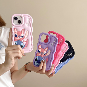 เคสโทรศัพท์มือถือซิลิโคนลาย<span class=keywords><strong>3D</strong></span> สติทช์สำหรับ iPhone 12 13 14 15 PRO MAX อุปกรณ์เสริมโทรศัพท์ขอบหยักลายการ์ตูน