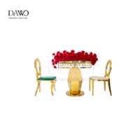 Mesa Redonda de Cristal Dorado para Bodas, con Cubierta de Vidrio Templado y Base de Acero Inoxidable, para Fiestas y Banquetes