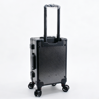 Valise trolley en aluminium noir carbone avec roulettes, poignée télescopique, serrure TSA et 4 compartiments, étui à cartes en aluminium pour 100 plaques