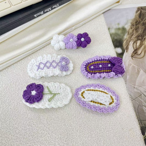 MIO Fashion Purple Series Pinzas para el cabello hechas a mano con lazo lindo Pinzas para el cabello con perlas Horquillas de flores de ganchillo para niñas - Product Image 3