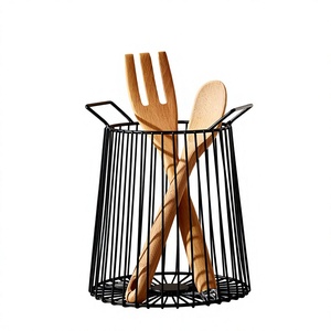 Ensemble de cuillères de service en bois, design minimaliste, durable, manche long, passe au lave-vaisselle, léger, ustensiles de cuisine, panier de rangement - Product Image 1
