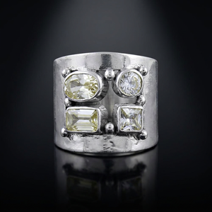 Women's Trendy Gold-Plated Geometric 925 Sterling <b>Silver</b> <b>Statement</b> <b>Ring</b> with Multiple Gemstones Hypoallergenic & Gift - Product Image 5