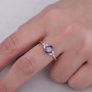 แหวนหมั้นแทนซาไนต์วินเทจ ทองคำชมพู 14K แหวนสัญญา เครื่องประดับสวยงาม ของขวัญวันครบรอบวันเกิดสำหรับผู้หญิง - Product Image 3
