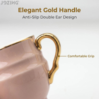 Ensemble tasse et soucoupe à café en céramique rose avec poignée dorée, service à thé vintage élégant, tasses à expresso de luxe pour cadeau, usage domestique ou café