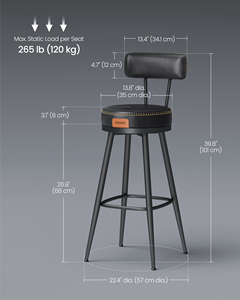 <span class=keywords><strong>VASAGLE</strong></span> Chaises de bar de cuisine modernes rembourrées à cadre en métal Tabourets de bar pivotants à 360 ° Lot de 2 tabourets avec dossier pour table de bar - Product Image 6