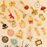 Pendentif Caméra Passeport Tendance pour Femme et Homme, Breloques Frites, Café, Fleur en Émail en Acier Inoxydable Plaqué Or 18K pour la Fabrication de Bijoux