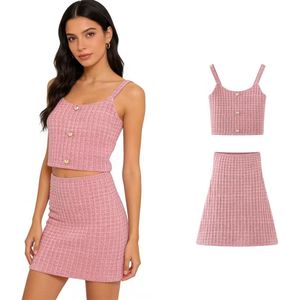 Conjunto de Top Camisero Texturizado Elástico y Transpirable con Falda de Cintura Alta, Nuevo para Primavera/Verano - Product Image 1