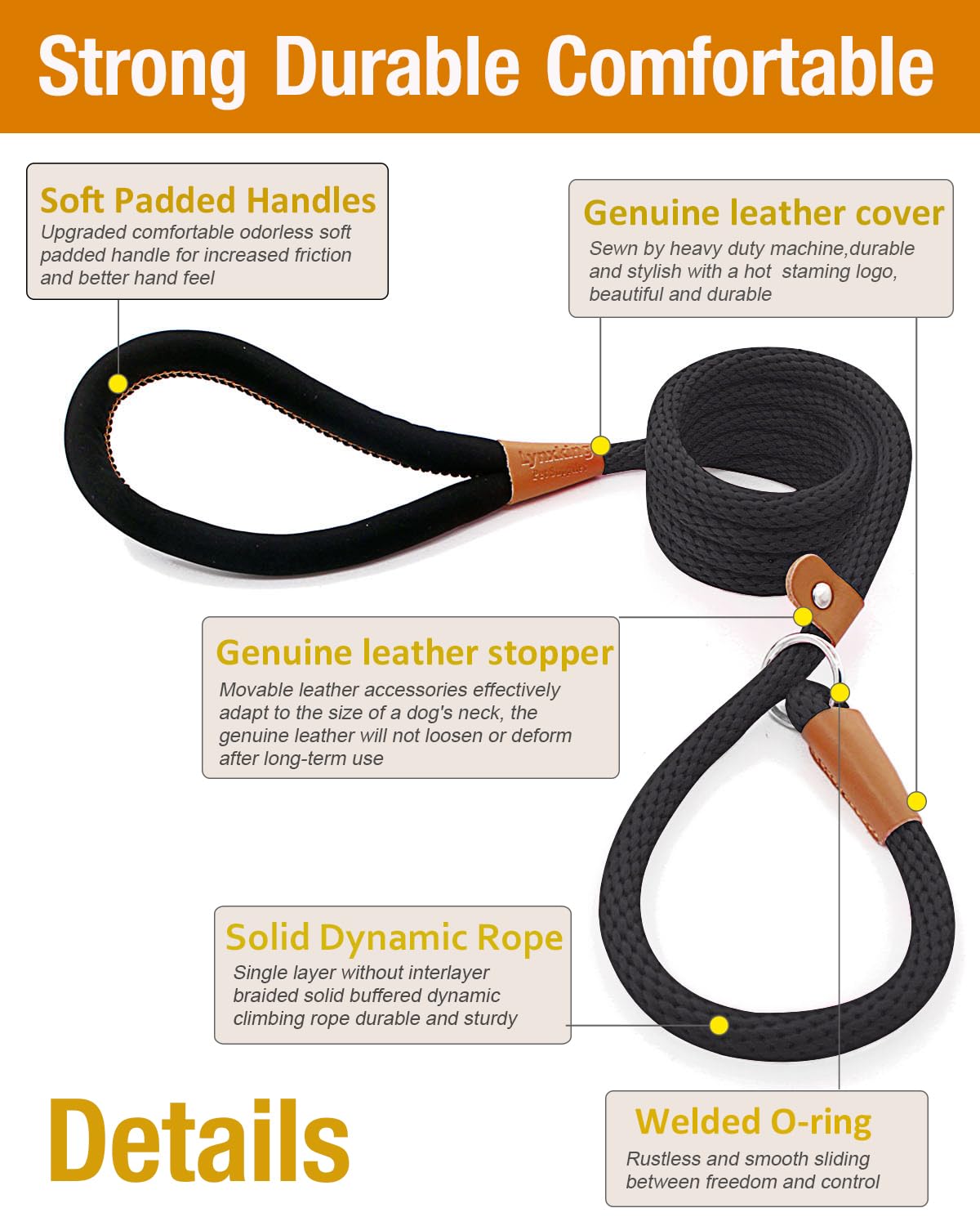 Bobite BT-926-1 Slip Lead Dog Leash - Adjustable Nylon Rope Pet Leash for Small Medium Large Dogs
