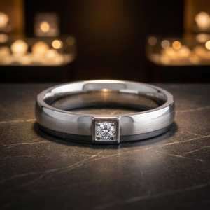 Bague en or blanc pour hommes avec diamant rond, alliance de mariage et de fiançailles haut de gamme, bijoux fins de luxe, vente en gros - Product Image 2