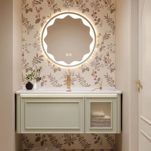 Mueble de baño estilo crema francés con lavabo integrado de cerámica, lavabo de baño de roble - Product Image 3