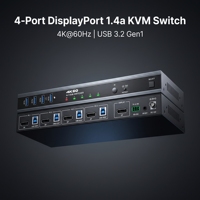 PINWEI Commutateur KVM DP 4 ports 4K60, 4 vers 1 moniteurs, Commutateur KVM DP1.4a USB 3.0 5 Gbps 4 vers 1 moniteur, Plug & Play